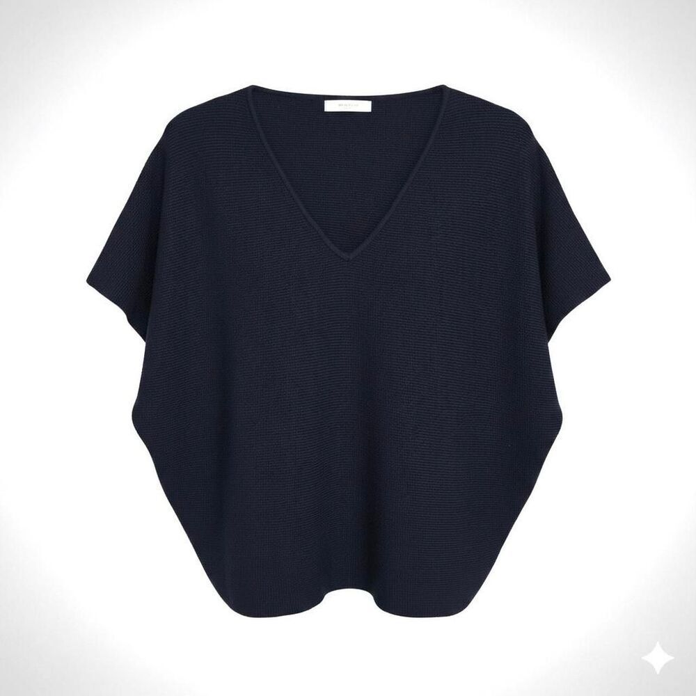 Navy blue V-neck short sleeve knit top size S